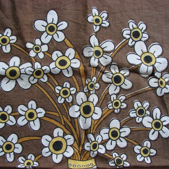 Vintage 70s Linen Kitchen Tea Towel Elephant Flowers Hand Printed - Picture 8 of 9